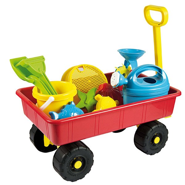 HONEY JOY Volquete de arena para niños, carretilla volquete de jardín al aire libre con ruedas de 8 pulgadas, acero resistente para sentarse en tirar, juguete de juego para niños y